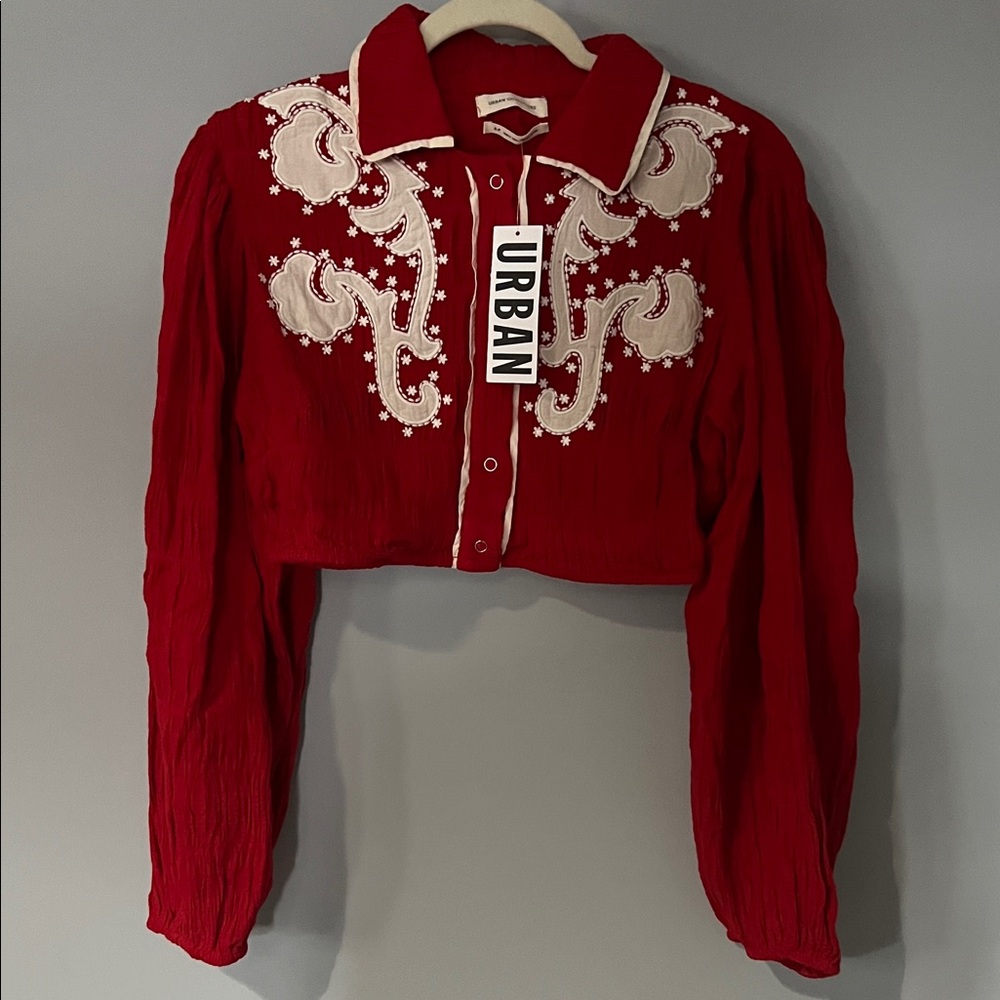 Urban Outfitters Red and White Embroidered Crop Top - Picture 5 of 8